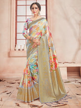 Beige Banarasi Art Silk Digital Print Woven Saree